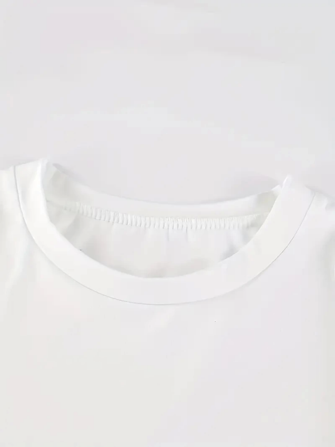 Baskılı Oversize Bisiklet Yaka T-shirt - Beyaz - 2