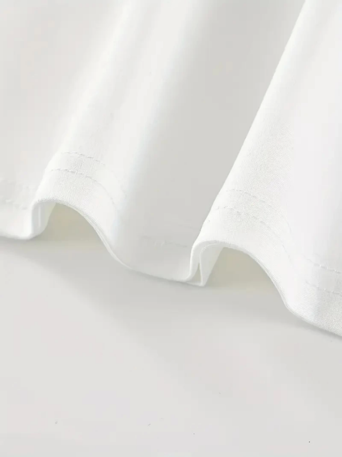 Baskılı Oversize Bisiklet Yaka T-shirt - Beyaz - 4