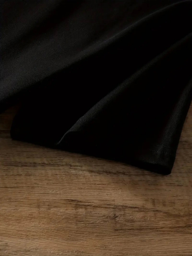 Baskılı Oversize Bisiklet Yaka T-shirt - Siyah - 2