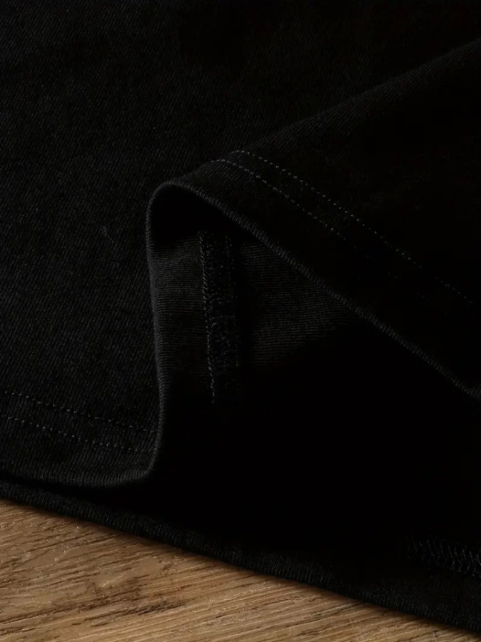 Baskılı Oversize Bisiklet Yaka T-shirt - Siyah - 3