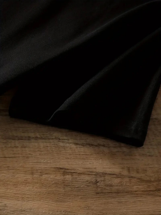 Baskılı Oversize Bisiklet Yaka T-shirt - Siyah - 2