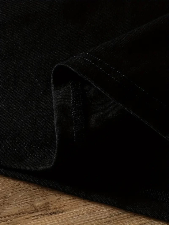 Baskılı Oversize Bisiklet Yaka T-shirt - Siyah - 3
