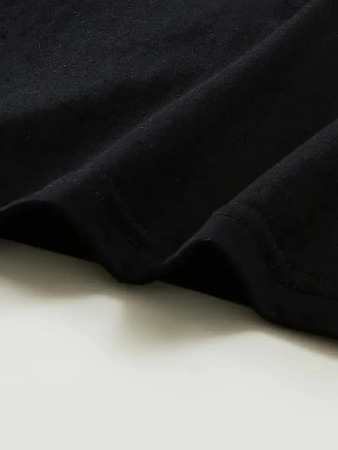Baskılı Oversize Bisiklet Yaka T-shirt - Siyah - 3