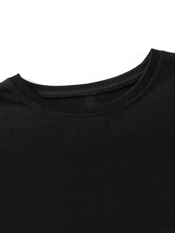 Baskılı Oversize Bisiklet Yaka T-shirt - Siyah - 4