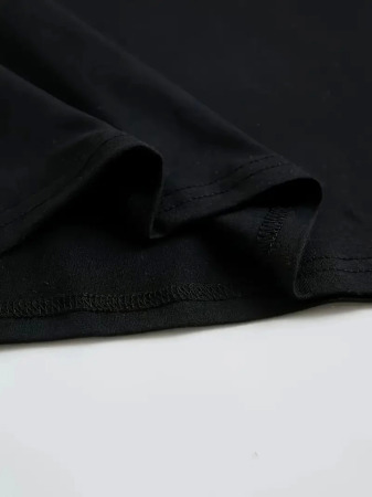 Baskılı Oversize Bisiklet Yaka T-shirt - Siyah - 4