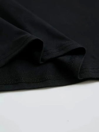 Baskılı Oversize Bisiklet Yaka T-shirt - Siyah - 4