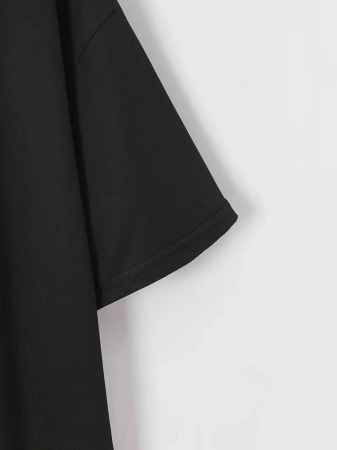 Baskılı Oversize Bisiklet Yaka T-shirt - Siyah - 3