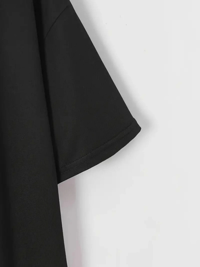 Baskılı Oversize Bisiklet Yaka T-shirt - Siyah - 3