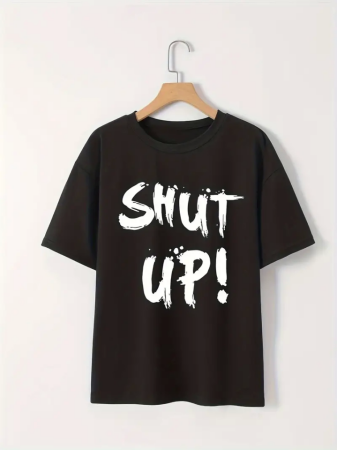 Baskılı Oversize Bisiklet Yaka T-shirt - Siyah - 1
