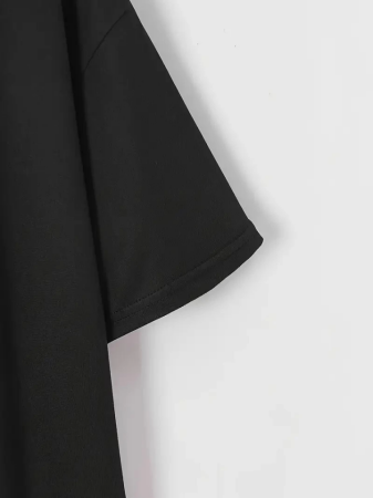 Baskılı Oversize Bisiklet Yaka T-shirt - Siyah - 3