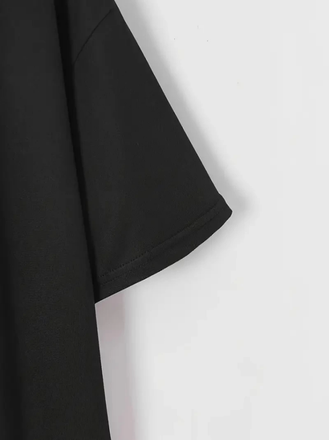 Baskılı Oversize Bisiklet Yaka T-shirt - Siyah - 3