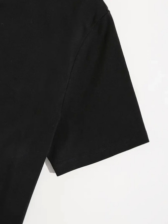 Baskılı Oversize Bisiklet Yaka T-shirt - Siyah - 4