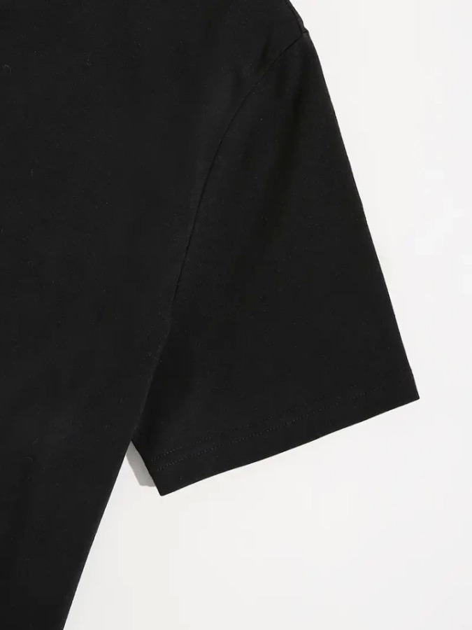 Baskılı Oversize Bisiklet Yaka T-shirt - Siyah - 4