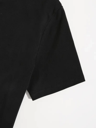 Baskılı Oversize Bisiklet Yaka T-shirt - Siyah - 4