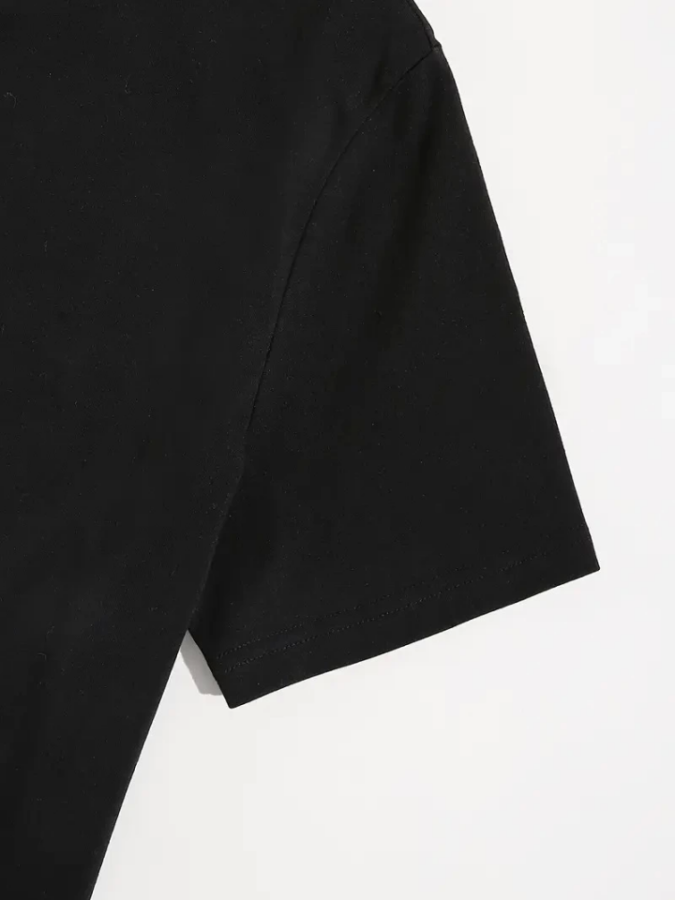 Baskılı Oversize Bisiklet Yaka T-shirt - Siyah - 4