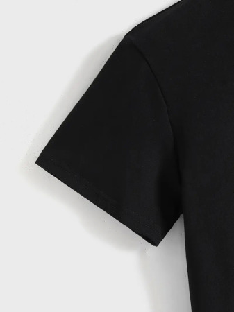Baskılı Oversize Bisiklet Yaka T-shirt - Siyah - 2