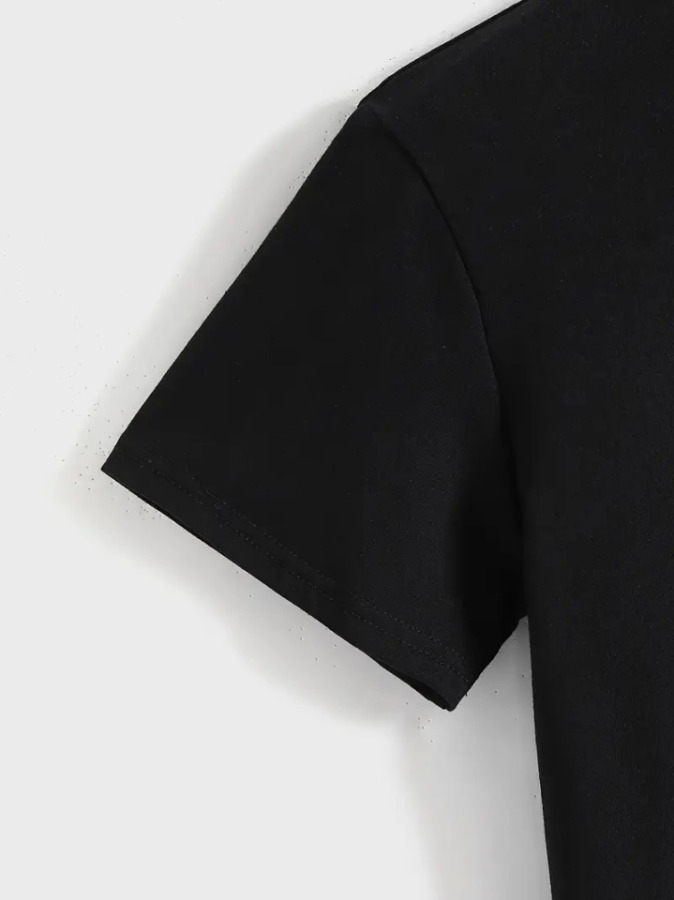Baskılı Oversize Bisiklet Yaka T-shirt - Siyah - 2