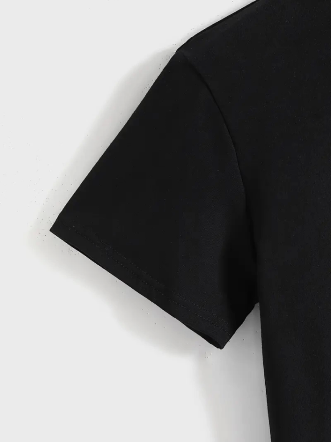 Baskılı Oversize Bisiklet Yaka T-shirt - Siyah - 2