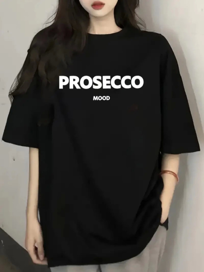 Baskılı Oversize Bisiklet Yaka T-shirt - Siyah - 1