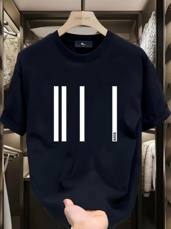Baskılı Oversize Bisiklet Yaka T-shirt - Siyah - 1