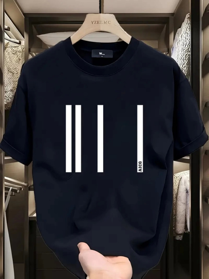 Baskılı Oversize Bisiklet Yaka T-shirt - Siyah - 1