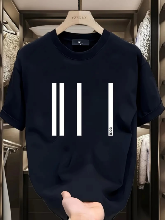 Baskılı Oversize Bisiklet Yaka T-shirt - Siyah - 1