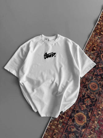 Baskılı Oversize T-shirt - Beyaz - ANGELINO BuyukBedeniz