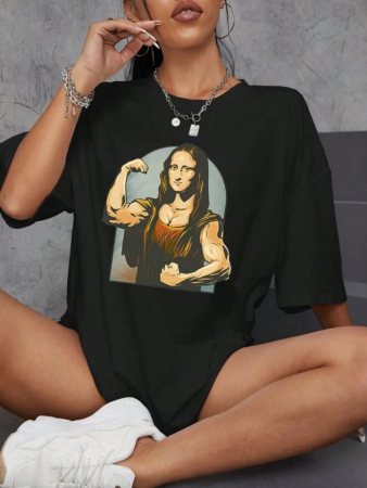 Baskılı Oversize T-shirt - Siyah - 1