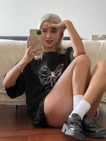 Baskılı Oversize T-shirt - Siyah - 3
