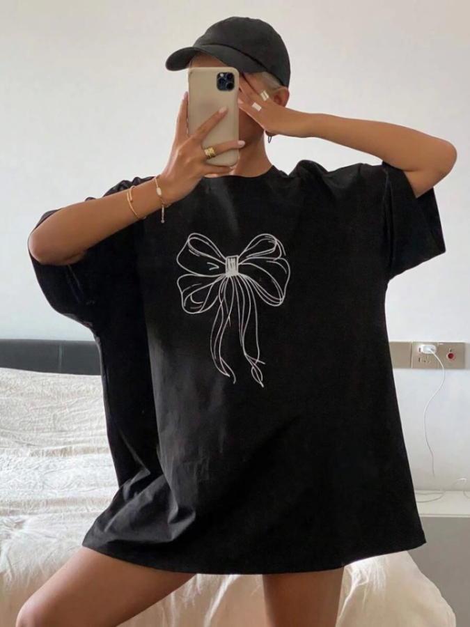 Baskılı Oversize T-shirt - Siyah - 4