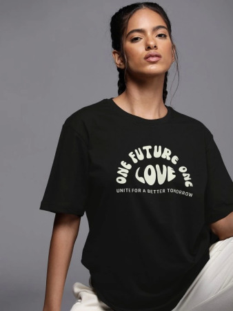 Baskılı Oversize T-shirt - Siyah - 1