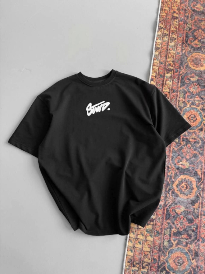 Baskılı Oversize T-shirt - Siyah - 1