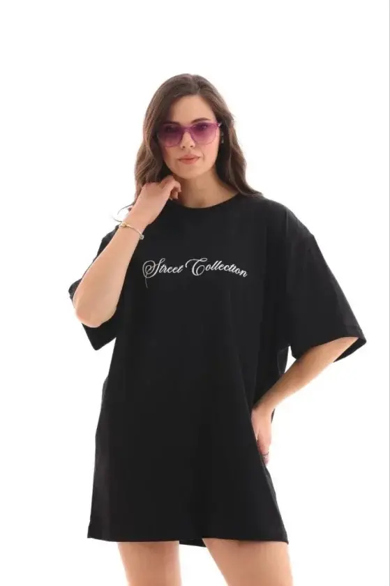 Baskılı T-Shirt Kısa Kol Bisiklet Yaka Regular Rahat Kalıp Günlük Tişört - Siyah - 1