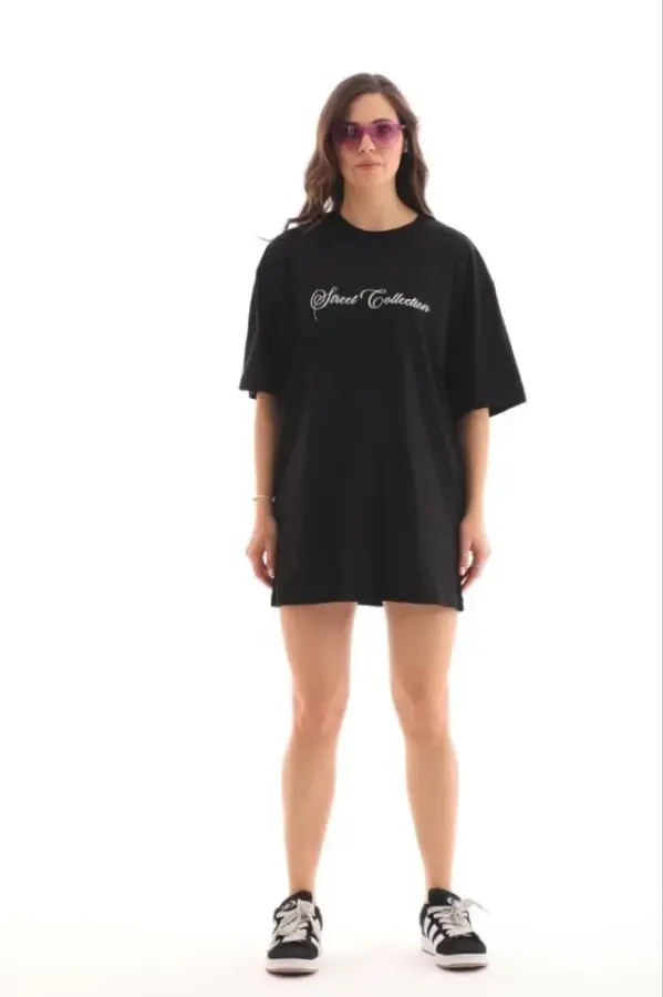 Baskılı T-Shirt Kısa Kol Bisiklet Yaka Regular Rahat Kalıp Günlük Tişört - Siyah - 2