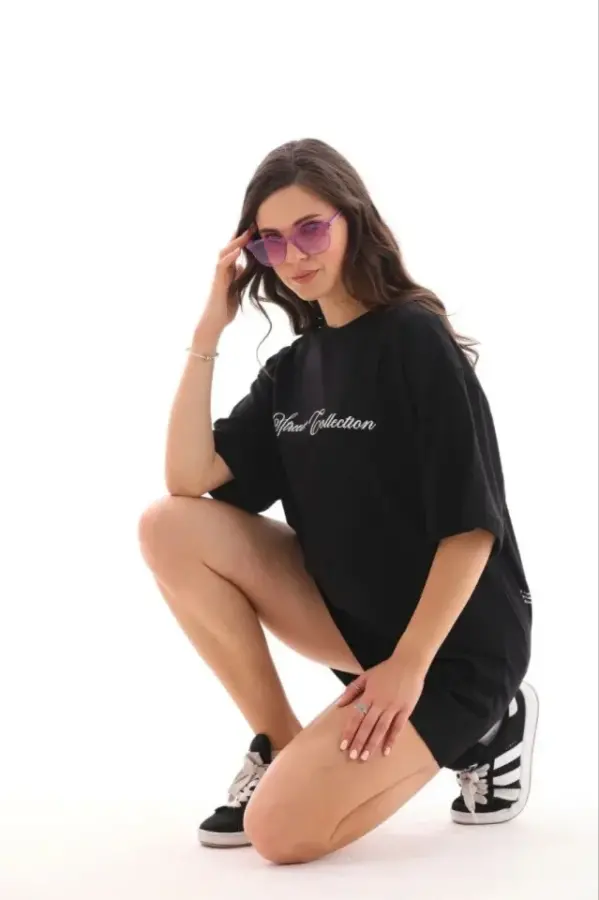 Baskılı T-Shirt Kısa Kol Bisiklet Yaka Regular Rahat Kalıp Günlük Tişört - Siyah - 3