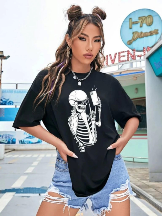 Baskılı T-shirt - Siyah - 1