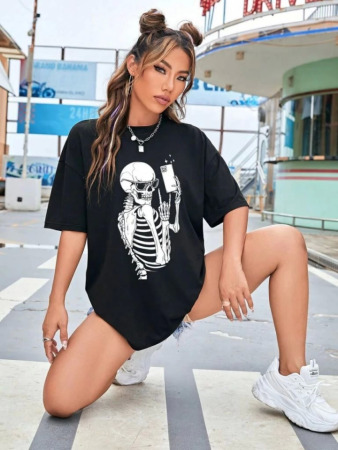 Baskılı T-shirt - Siyah - 4