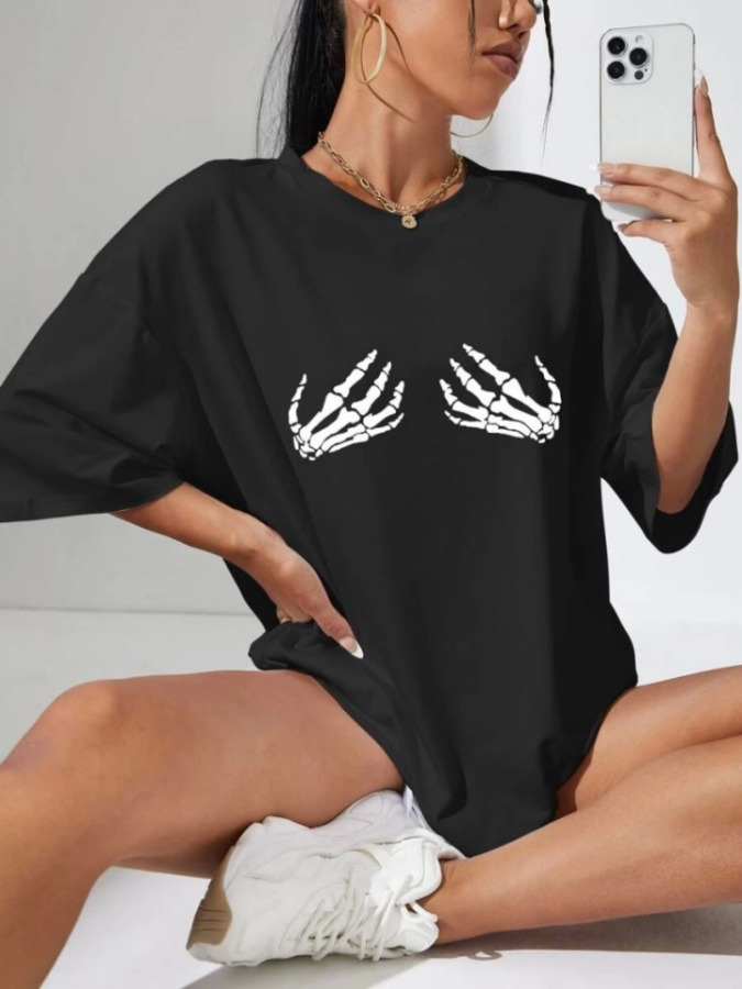 Baskılı T-shirt - Siyah - 1