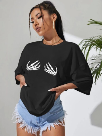 Baskılı T-shirt - Siyah - 2
