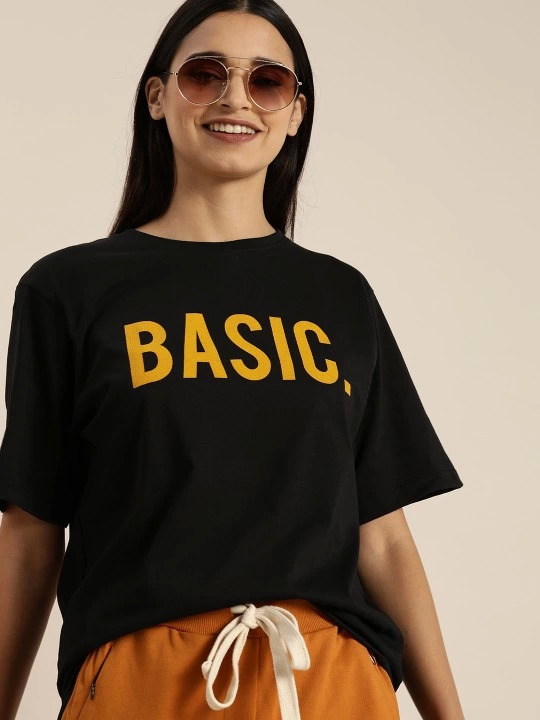 Baskılı T-shirt - Siyah - 1