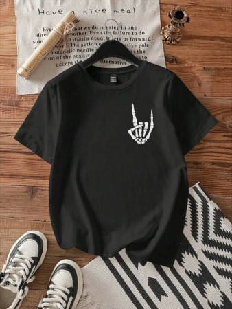 Baskılı T-shirt - Siyah - 1