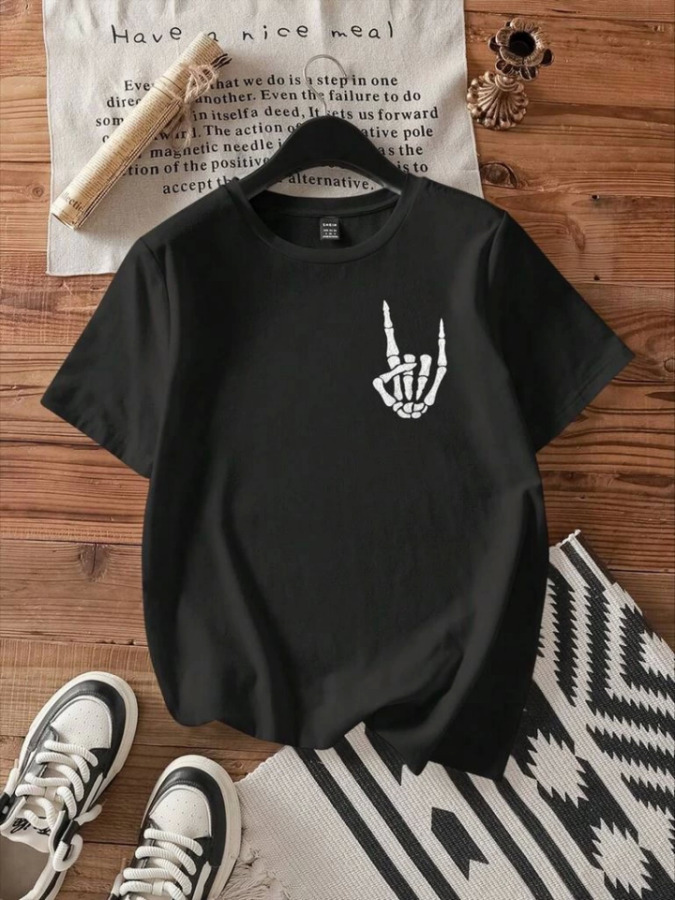 Baskılı T-shirt - Siyah - 1