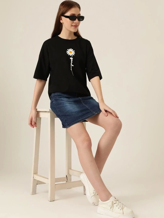 Baskılı T-shirt - Siyah - 2