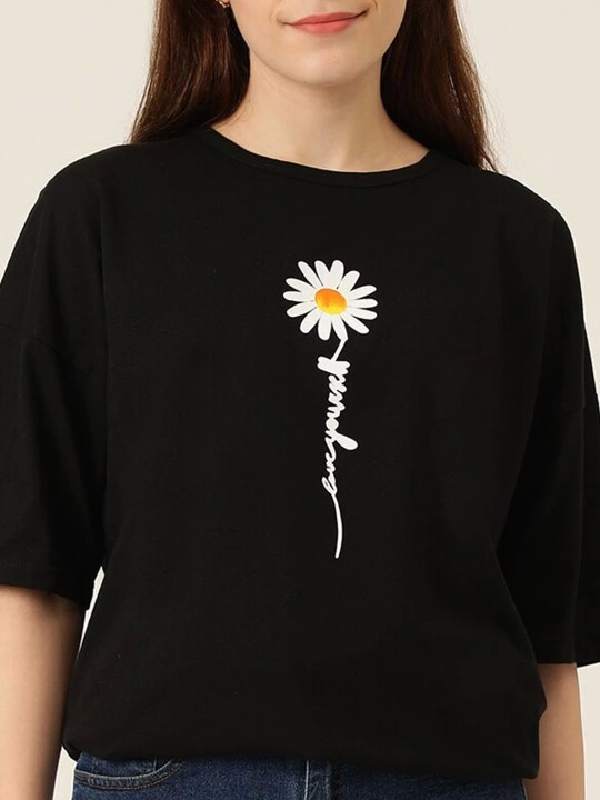 Baskılı T-shirt - Siyah - 4