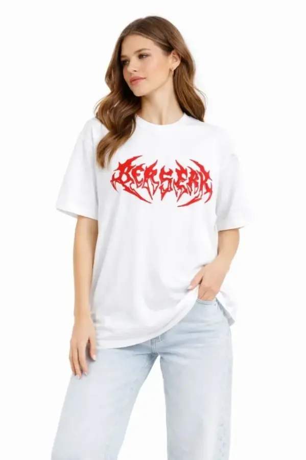 Baskılı T-Shirt Yazlık Kısa Kol Bisiklet Yaka Rahat Kalıp Tişört - Beyaz - 2