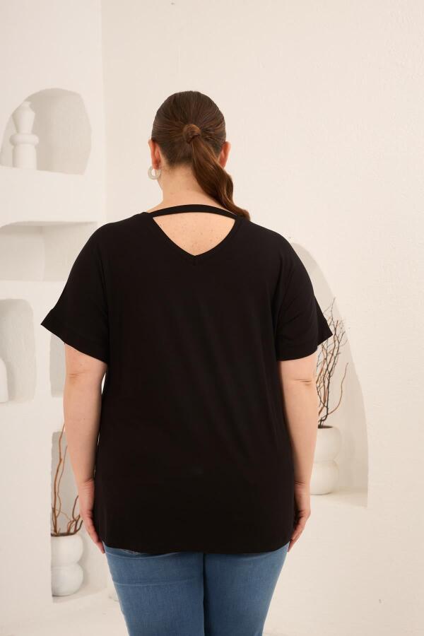 Baskılı Taş Detaylı Büyük Beden Tişört Siyah - 2