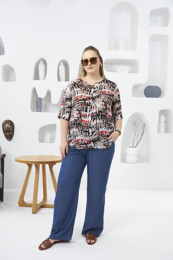 Batik Desenli Büyük Beden Bluz - 4