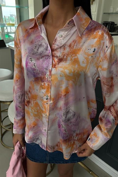 Batik Desenli Saten Gömlek 3409 - 3