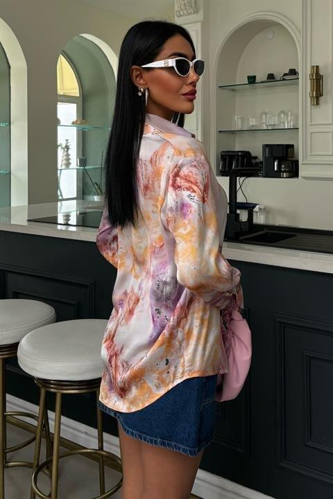 Batik Desenli Saten Gömlek 3409 - 4