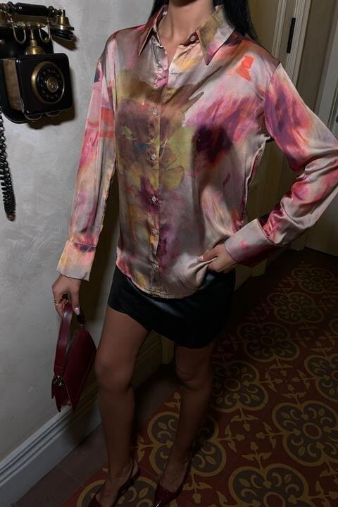 Batik Desenli Saten Gömlek 3445 - 3